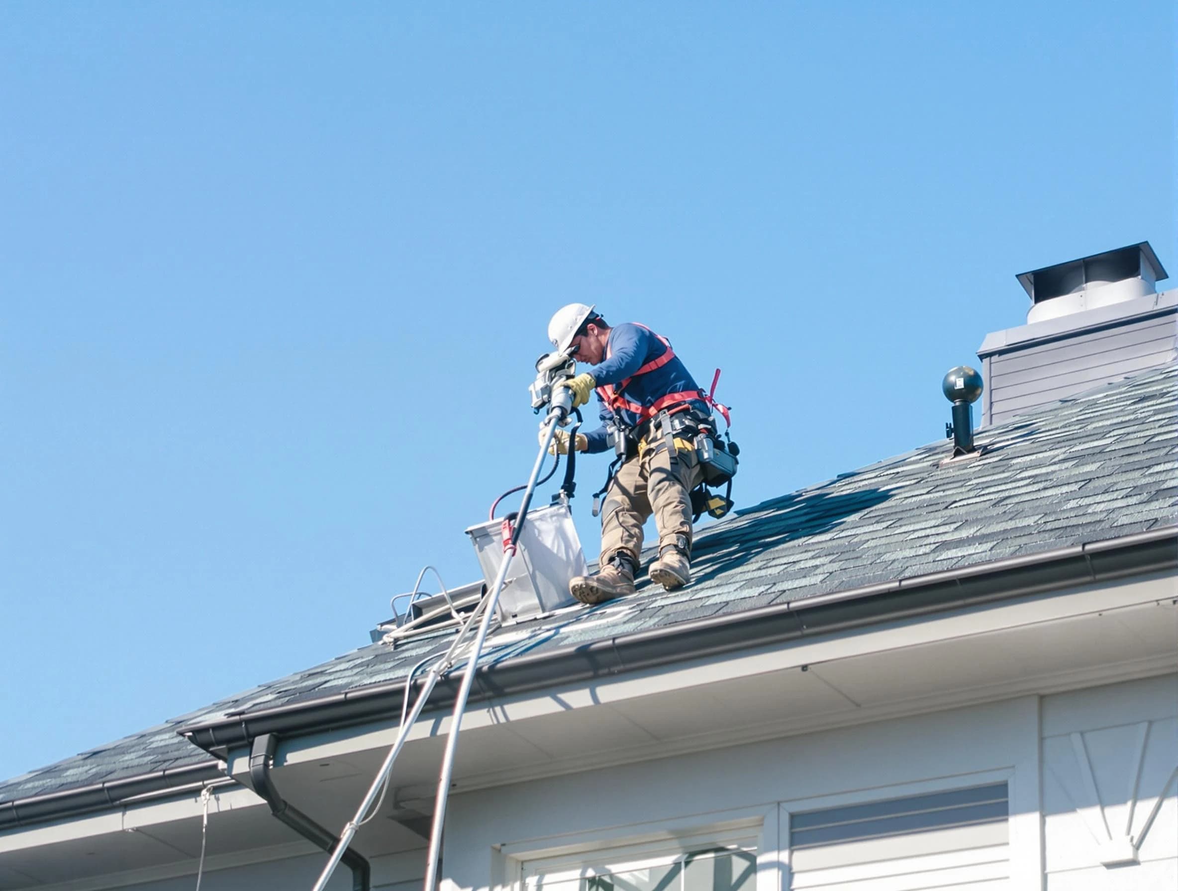 Lehi Dryer Vent Cleaning certified technician cleaning a roof-mounted dryer vent system in Lehi