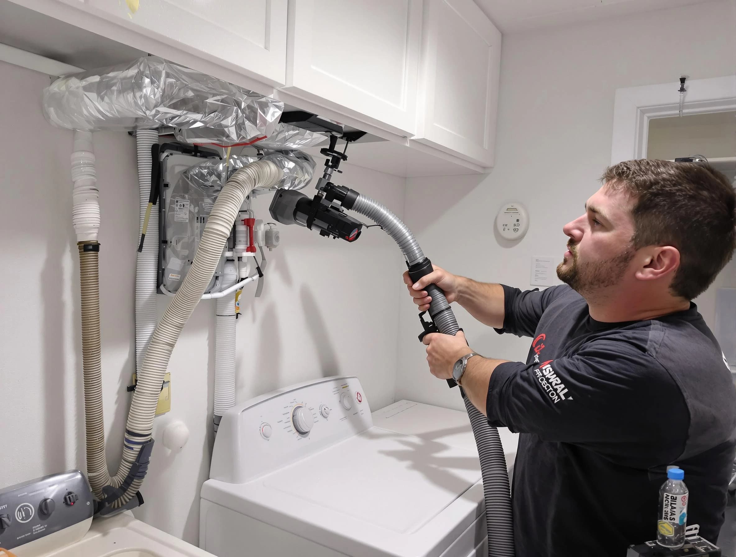 Lehi Dryer Vent Cleaning certified technician performing safety-focused gas dryer vent cleaning in Lehi